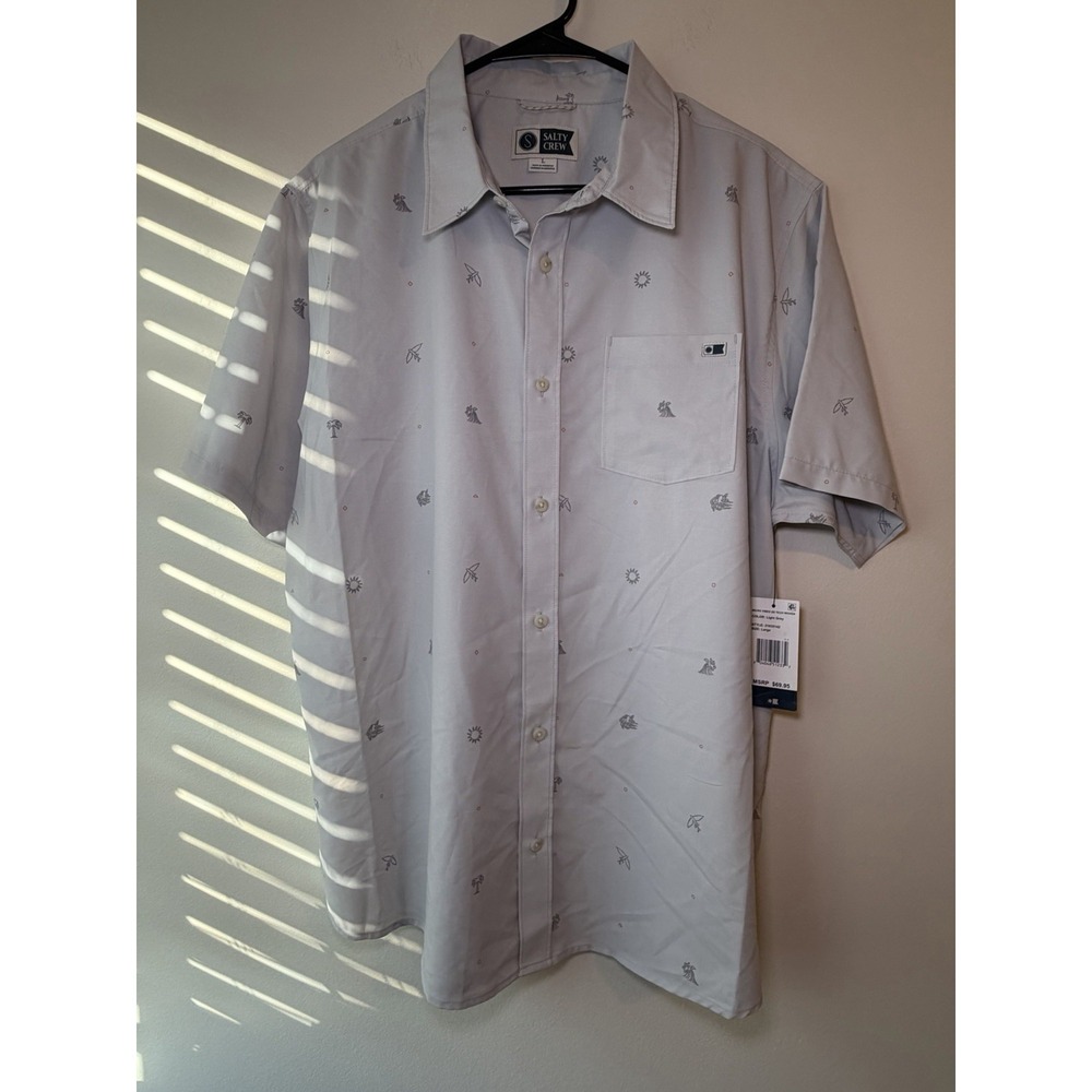 SALTY CREW MENS MICRO VIBES TECH WOVEN FISHING SHIRT BUTTON‎ UP SIZE L NWT $70